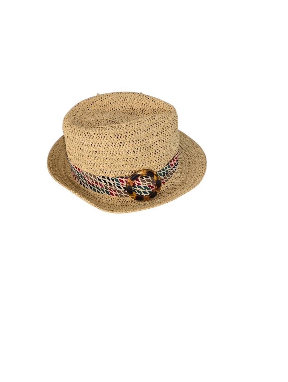 Apt 9 Straw Boater Hat with Tortoiseshell Buckle